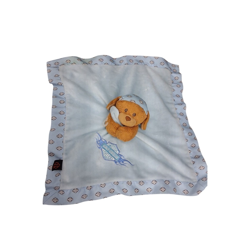 Harley-Davidson Baby Security Blanket Lovey Dog Blue/Brown Embroidered 13.5 in - Picture 3 of 8